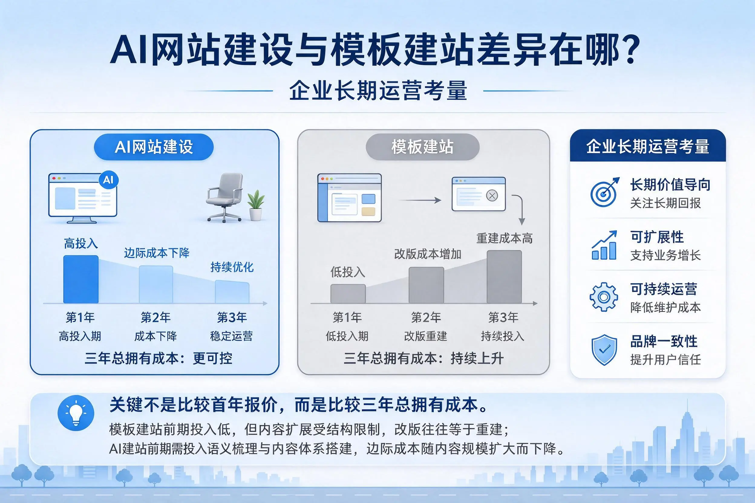 AI网站建设与模板建站差异在哪？秦皇岛企业长期运营考量